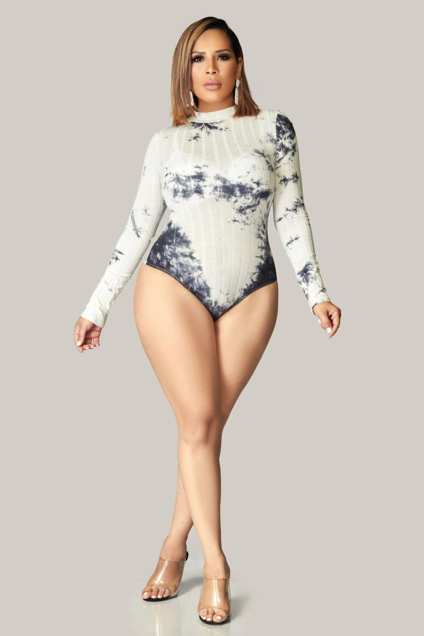 Ribbed Tie-Dye Bodysuit: Wanda's Dreamy Long Sleeve Mock Neck Essential